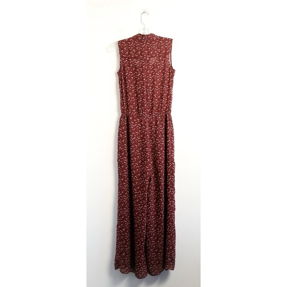River Island jumpsuit floral print bohemian wide leg neck tie maroon wine UK 8 4 - Picture 2 of 11